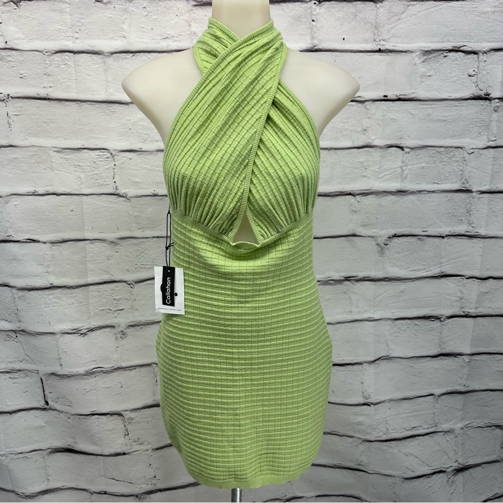 Callahan Knitwear Mimi Mini Halter Knit Dress Apple Green Medium - Picture 12 of 14